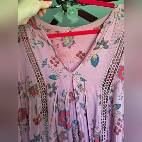 Free People Just the Two of Us Small Pink Floral Crochet Mini Blouse - Picture 11 of 14